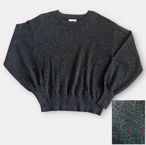 Nine West Womens Glittered Crewneck Sweater Size MED Black Multicolor Metallic